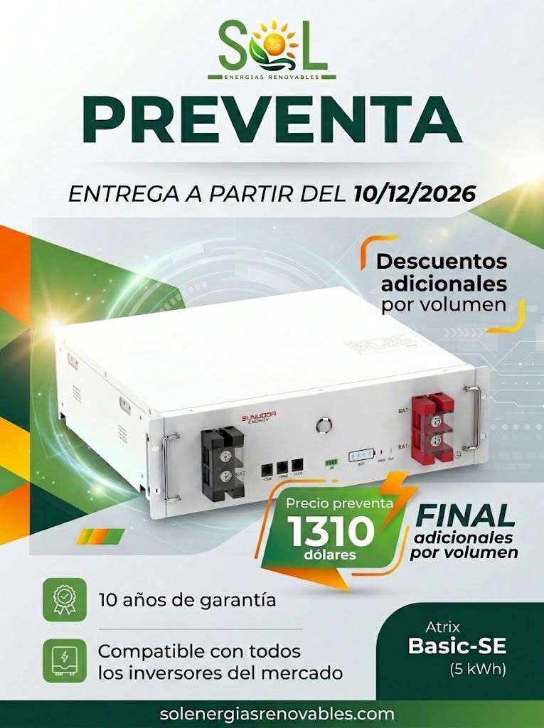 PREVENTA- Batería de litio SUNDOWA 5,12kWh. 10 años de garantía.