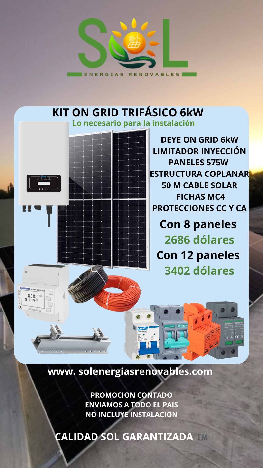 KIT SOLAR ON GRID PARA AHORRO TRIFASICO DEYE 6000W.